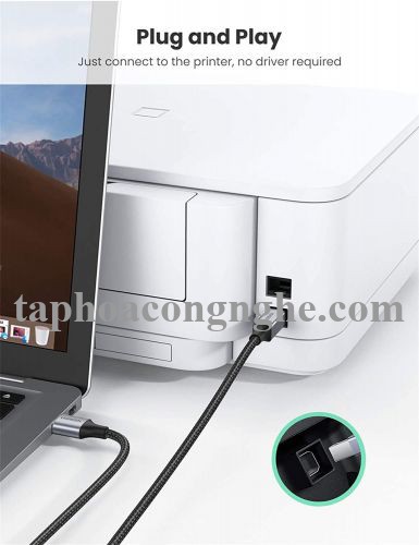 Ugreen 80804 3M đầu nhôm dây bọc lưới chống nhiễu cáp máy in màu Đen 2.0 USB A sang B US369 30080804